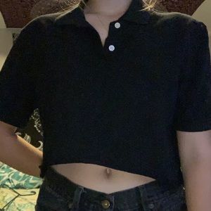 men's black cropped collared shirt
